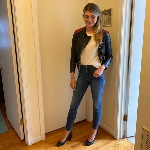 XS Leather Motorcycle Jacket w/ Red Shoulders - Picture 6 of 6